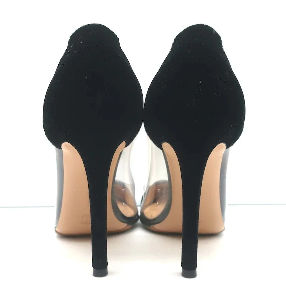 Gianvito Rossi Plexi Velvet and PVC Pumps Black Size 37.5 Pointed Toe Heels - Picture 8 of 11
